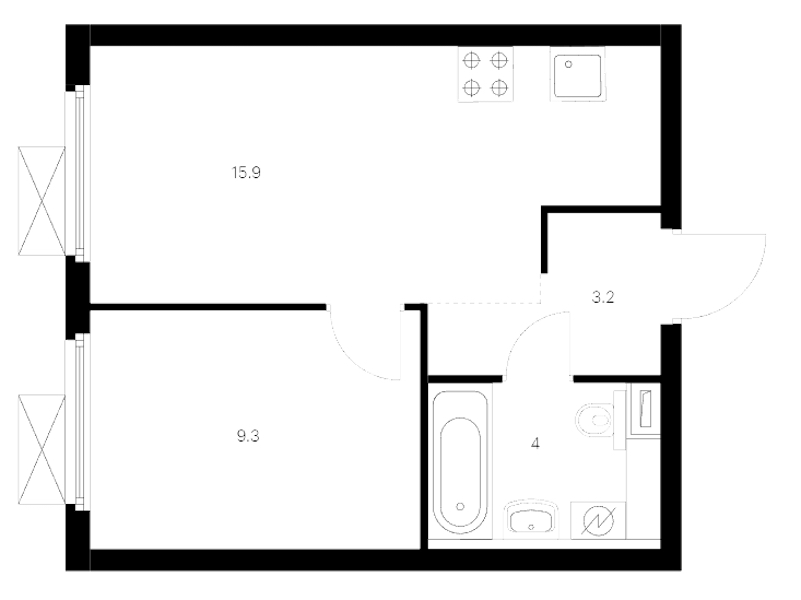 1-комнатная квартира 32.4 м², 12/12 эт., ЖК «Витебский парк»